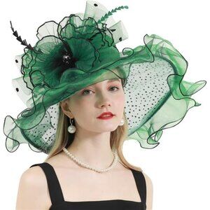 Women's Organza Church Derby Hat Tea Party Green
